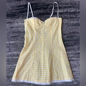 SHEIN Gingham Mini Dress With Lace Trim & Bow/Rose Details